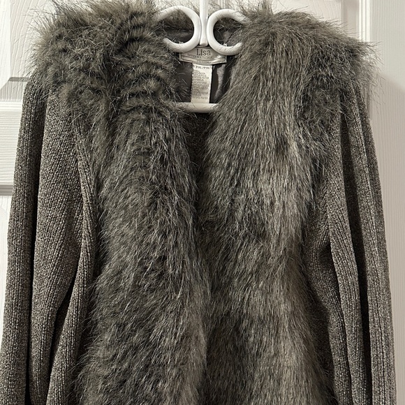 Lisa International Gray Faux Fur Chenille Sweater - Picture 3 of 11